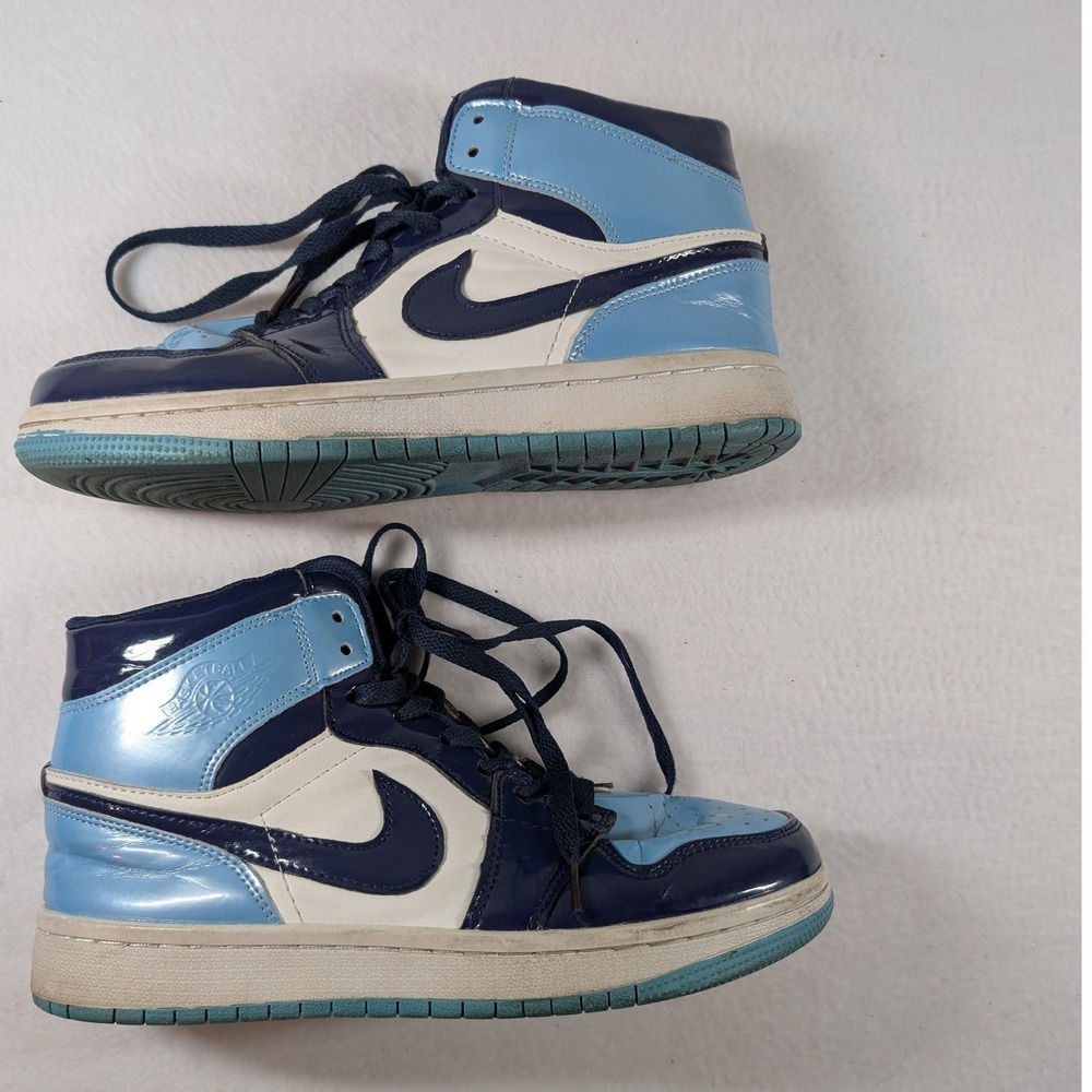 Blue fake Leather high top sneakers 8.5